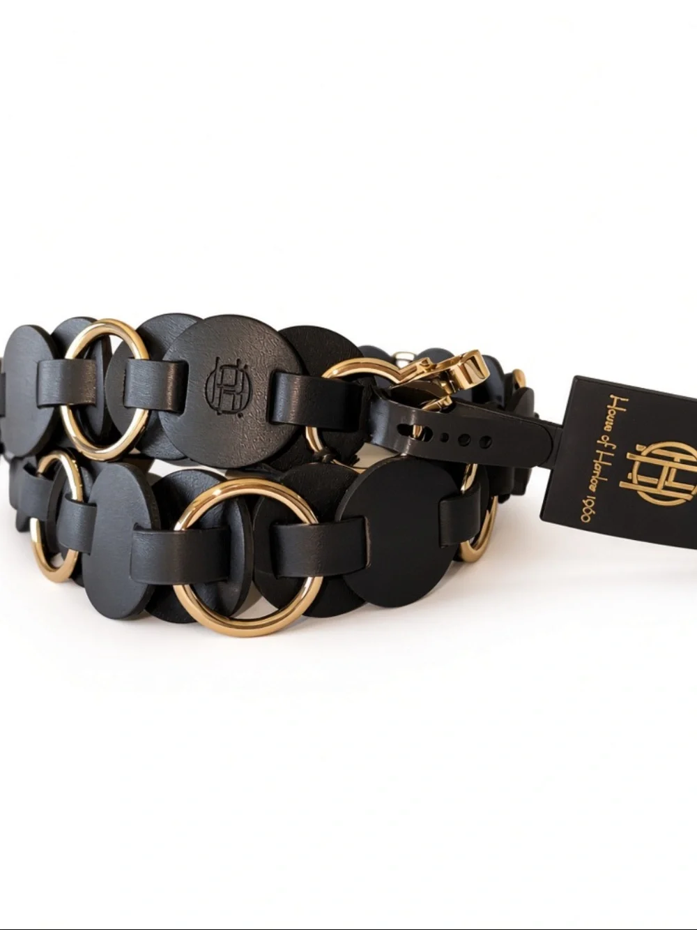 House of Harlow 1960 Adjustable Disc Link Belt Gold Tone M/L NWT Boho Black
